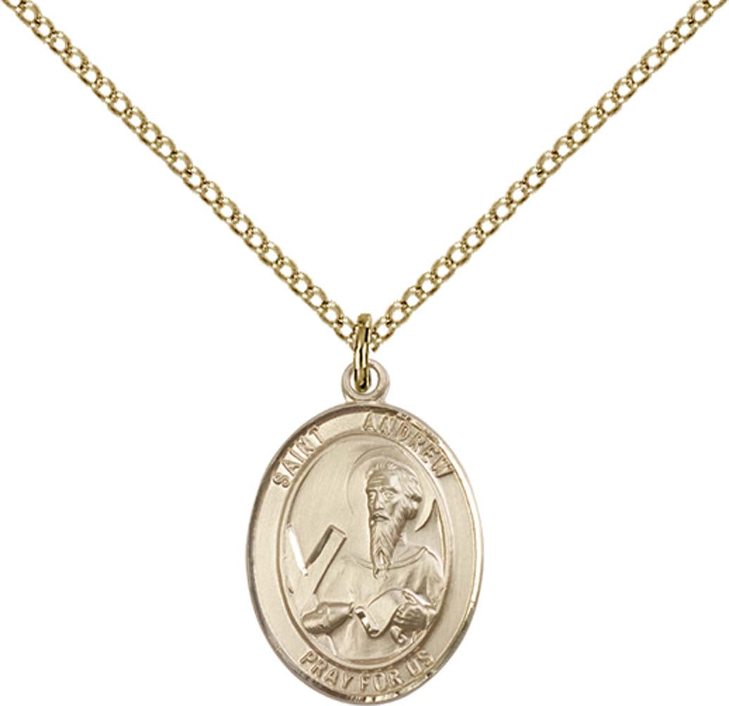 14kt Gold Filled St. Andrew the Apostle Pendant with 18 inch Gold Filled Light Curb Chain - Medium