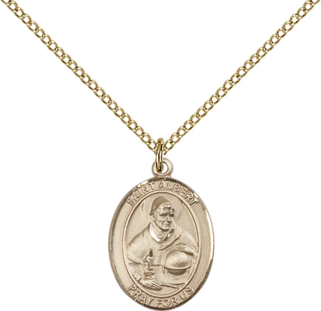 14kt Gold Filled St. Albert the Great Pendant with 18 inch Gold Filled Light Curb Chain - Medium