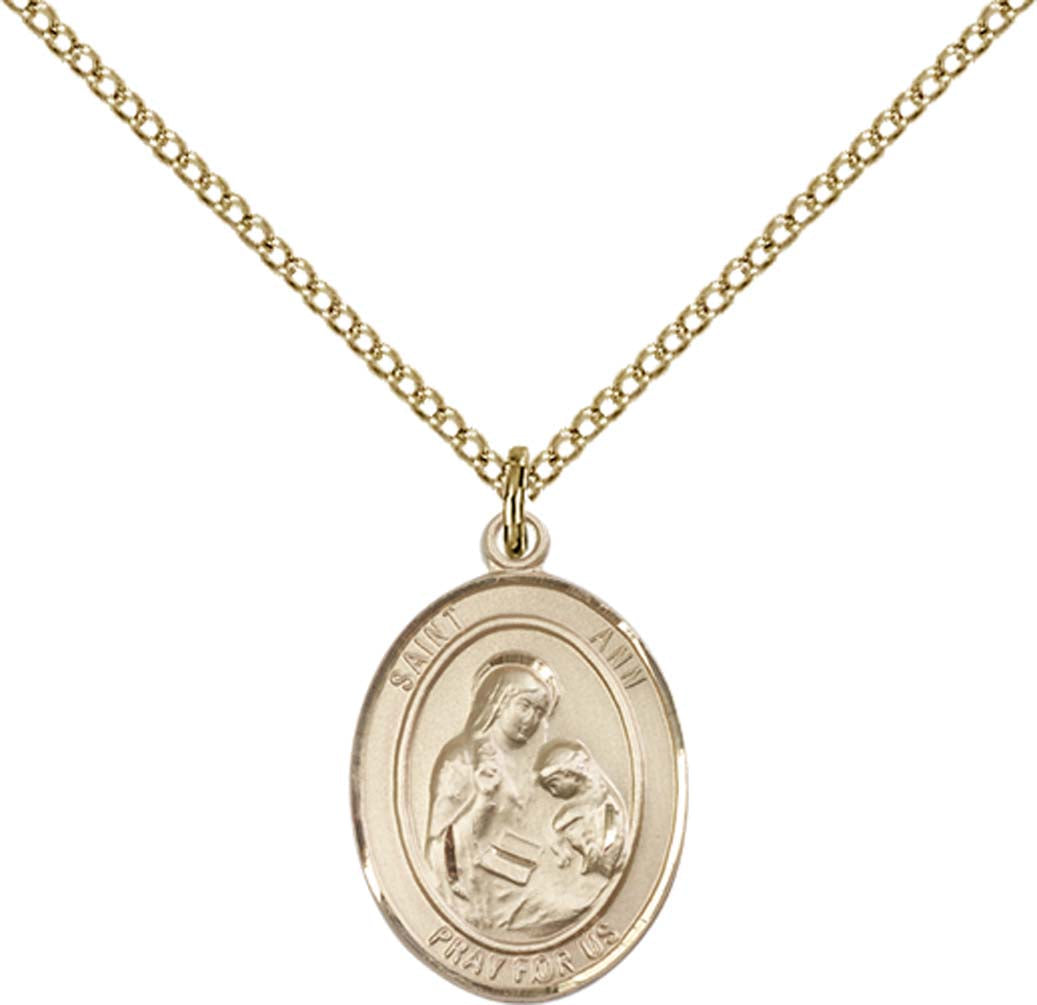 14kt Gold Filled St. Ann Pendant with 18 inch Gold Filled Light Curb Chain - Medium