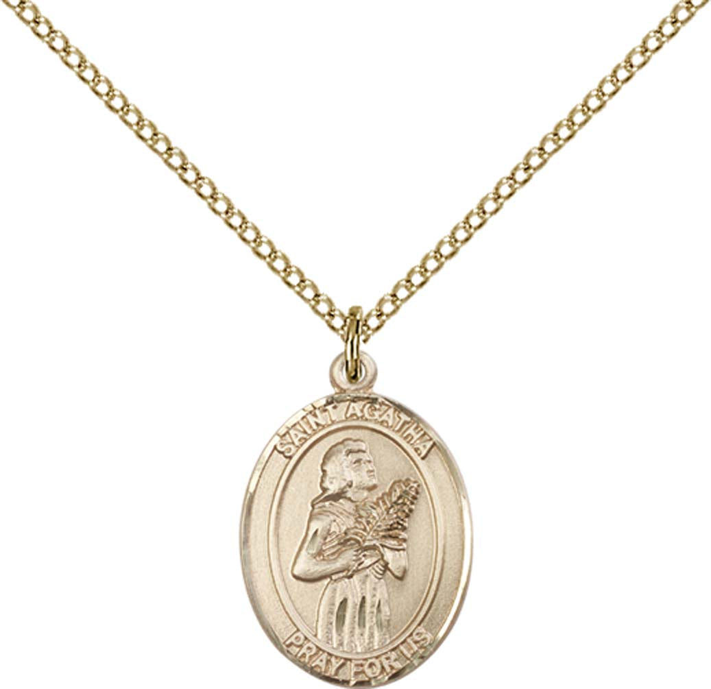 14kt Gold Filled St. Agatha Pendant with 18 inch Gold Filled Light Curb Chain - Medium