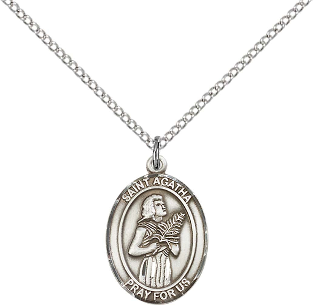 Sterling Silver St. Agatha Pendant with 18 inch Sterling Silver Light Curb Chain - Medium