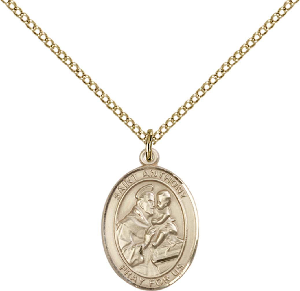 14kt Gold Filled St. Anthony of Padua Pendant with 18 inch Gold Filled Light Curb Chain - Medium