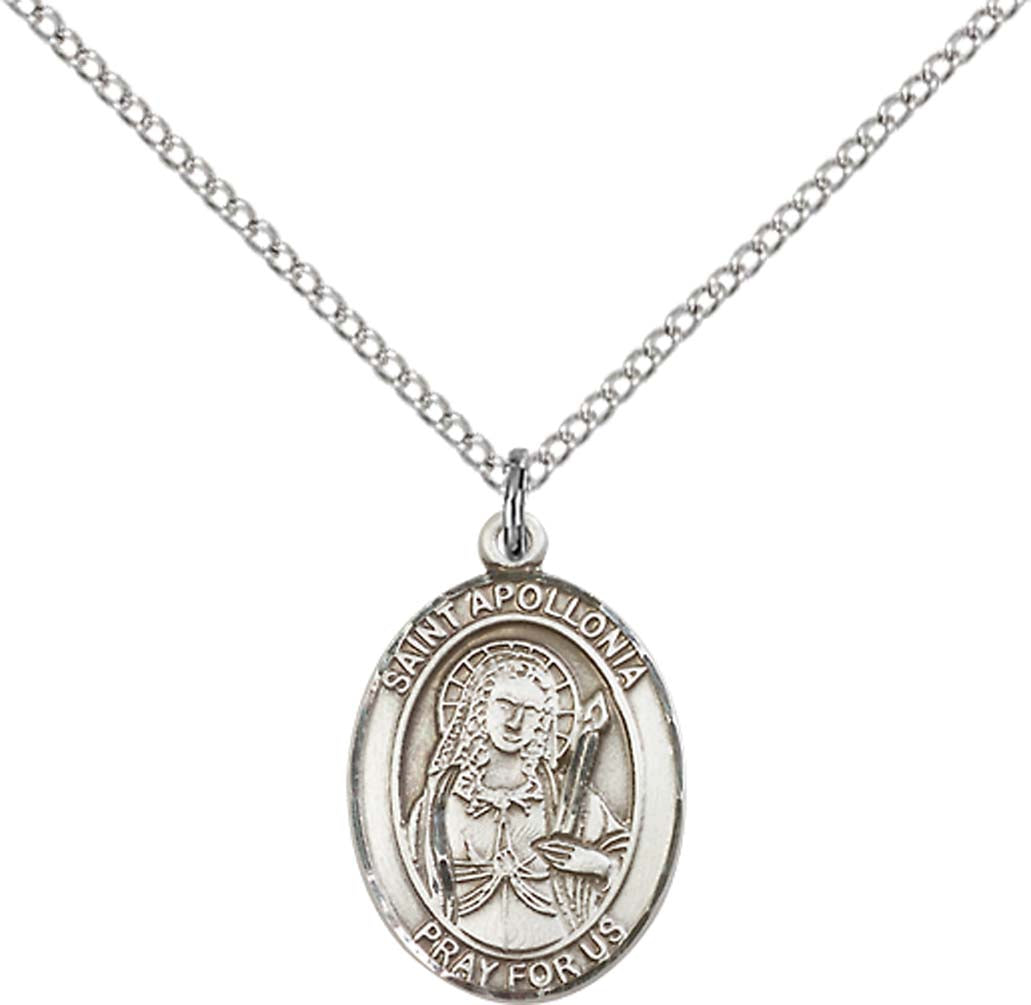 Sterling Silver St. Apollonia Pendant with 18 inch Sterling Silver Light Curb Chain - Medium