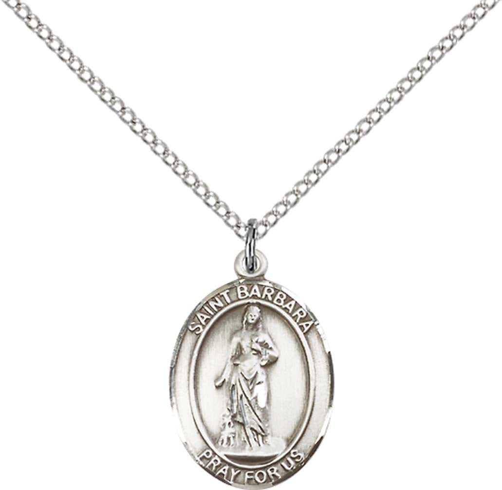 Sterling Silver St. Barbara Pendant with 18 inch Sterling Silver Light Curb Chain - Medium