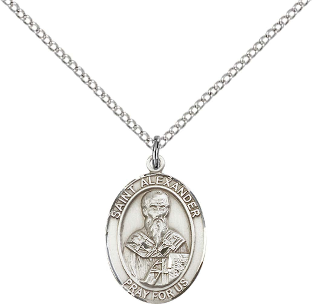Sterling Silver St. Alexander Sauli Pendant with 18 inch Sterling Silver Light Curb Chain - Medium