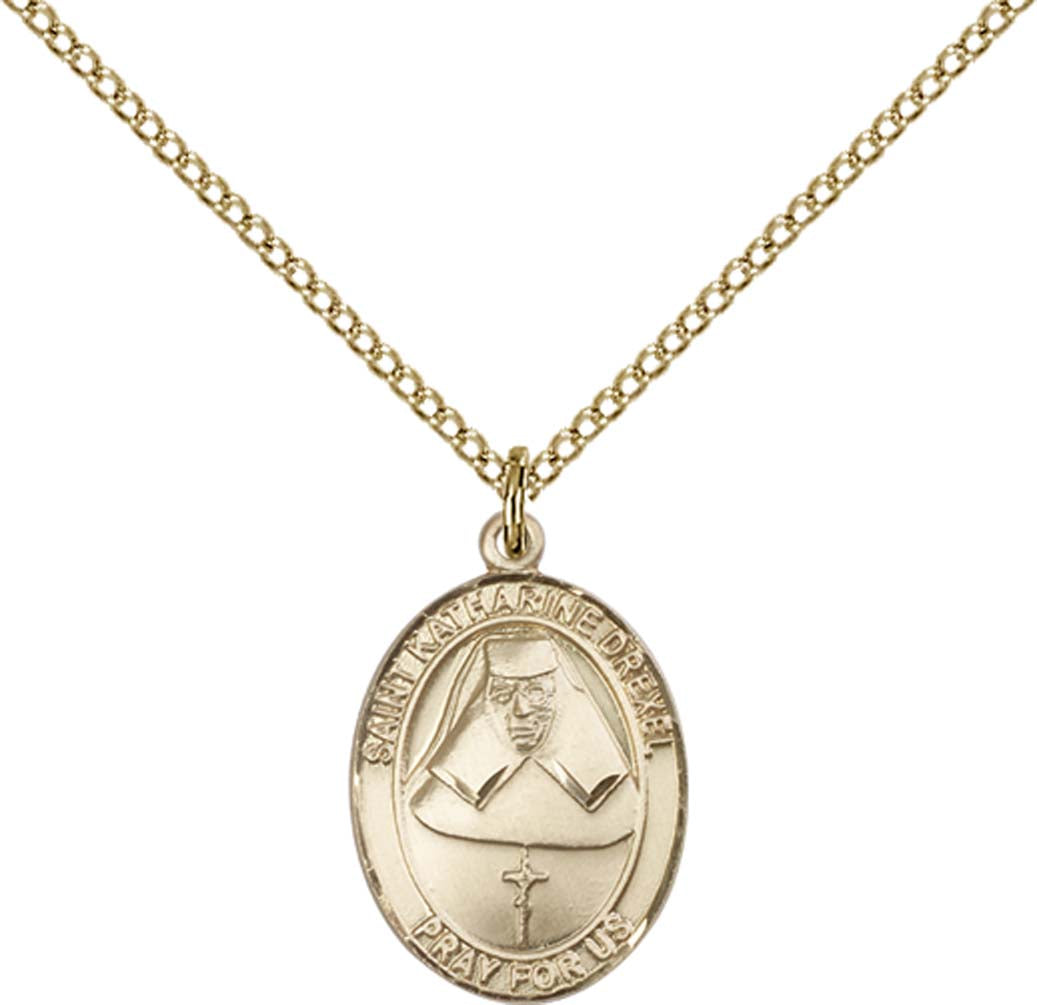 14kt Gold Filled St. Katharine Drexel Pendant with 18 inch Gold Filled Light Curb Chain - Medium