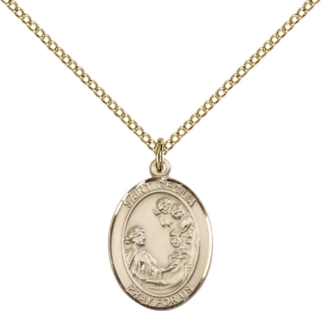 14kt Gold Filled St. Cecilia Pendant with 18 inch Gold Filled Light Curb Chain - Medium