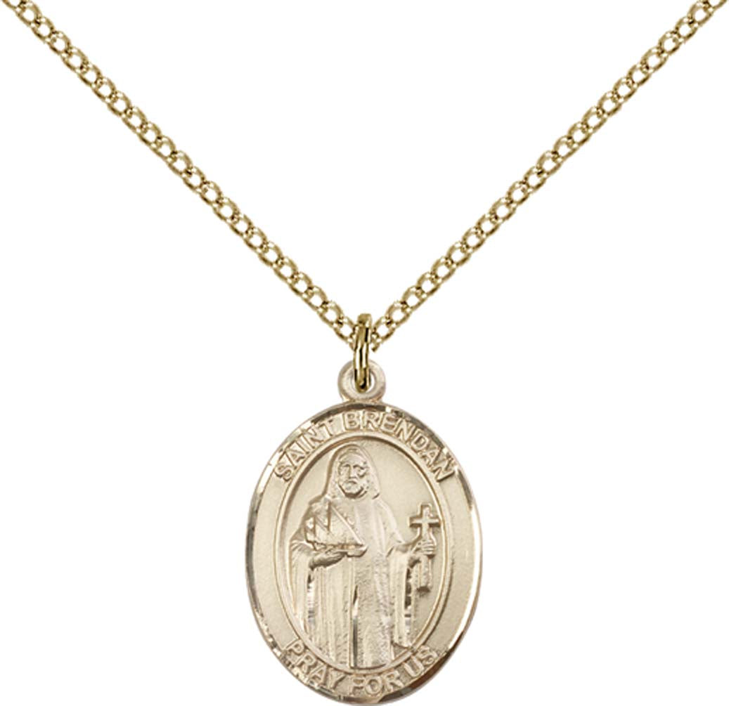 14kt Gold Filled St. Brendan the Navigator Pendant with 18 inch Gold Filled Light Curb Chain - Medium