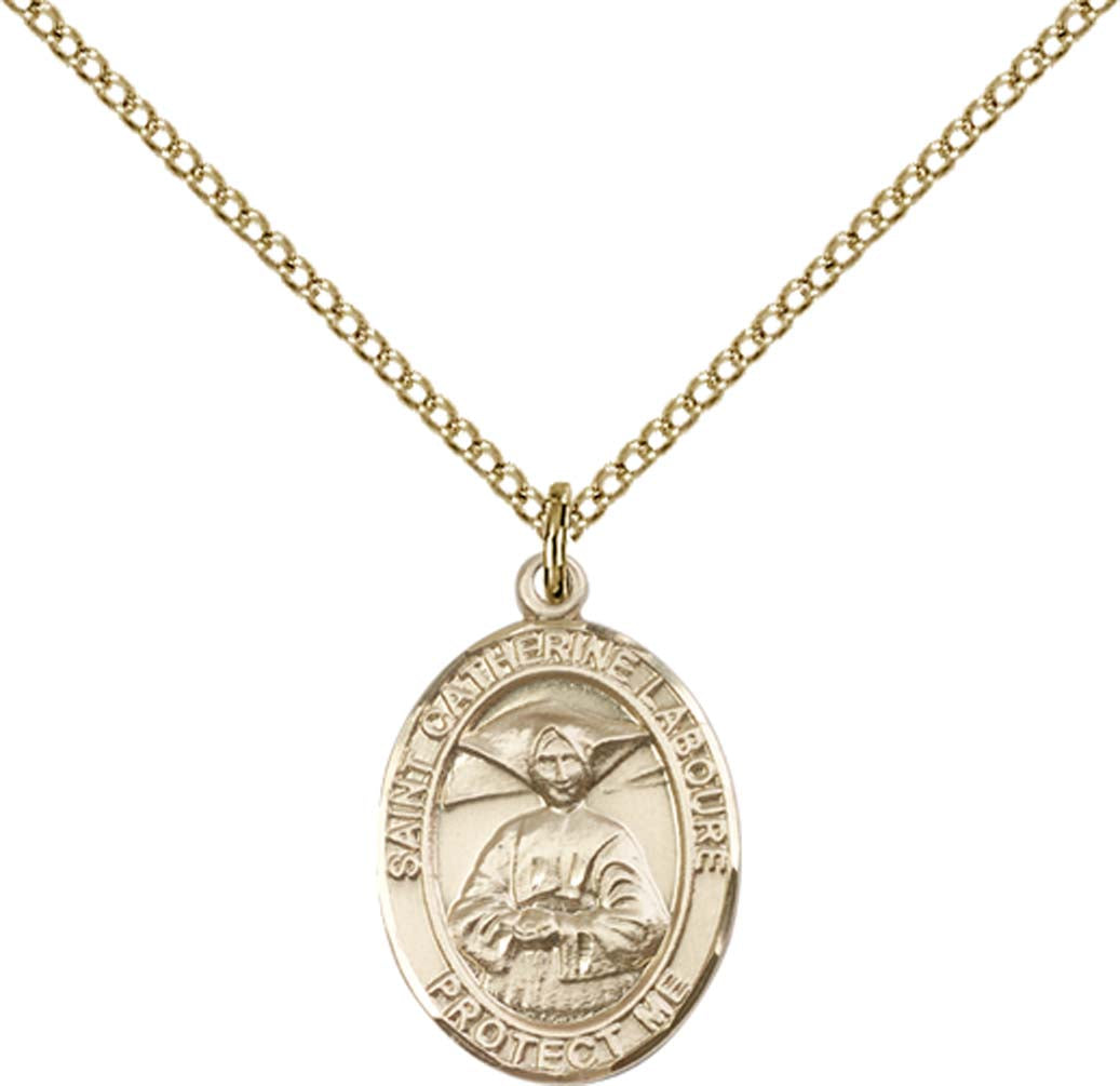 14kt Gold Filled St. Catherine Laboure Pendant with 18 inch Gold Filled Light Curb Chain - Medium
