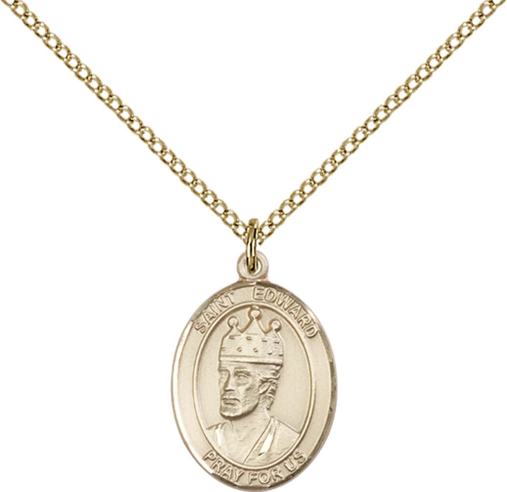 14kt Gold Filled St. Edward the Confessor Pendant with 18 inch Gold Filled Light Curb Chain - Medium