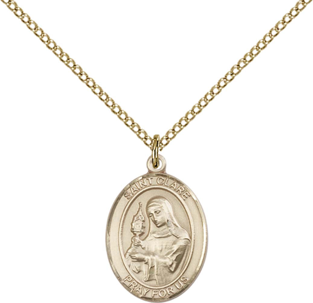 14kt Gold Filled St. Clare of Assisi Pendant with 18 inch Gold Filled Light Curb Chain - Medium