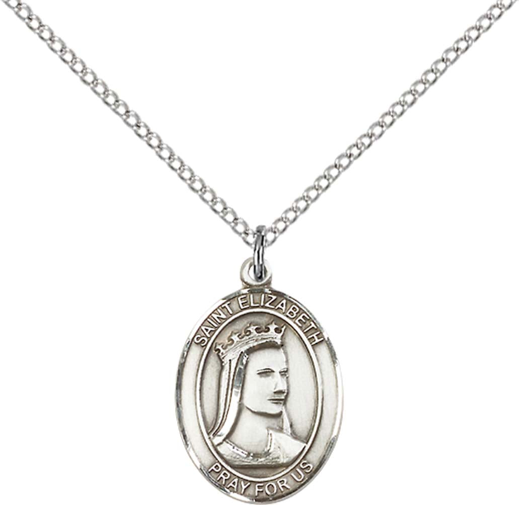 Sterling Silver St. Elizabeth of Hungary Pendant with 18 inch Sterling Silver Light Curb Chain - Medium
