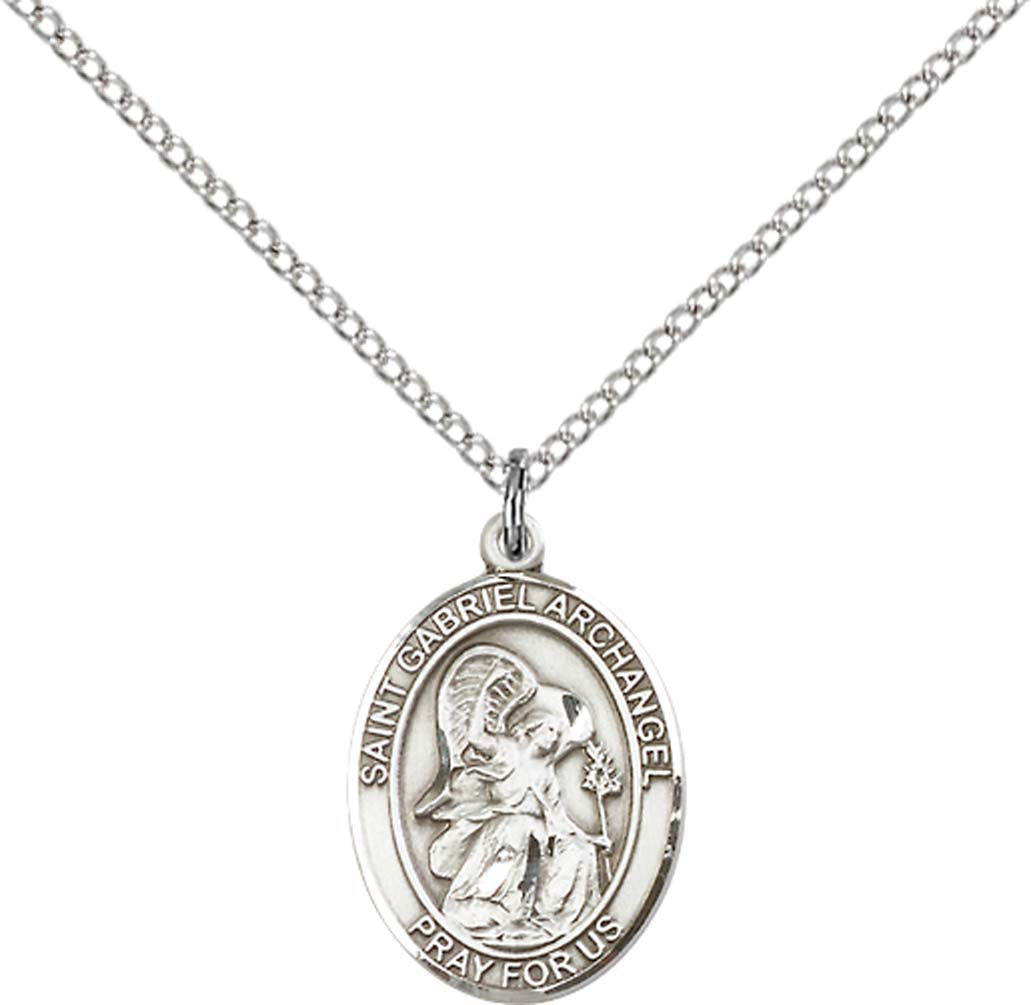 Sterling Silver St. Gabriel the Archangel Pendant with 18 inch Sterling Silver Light Curb Chain - Medium