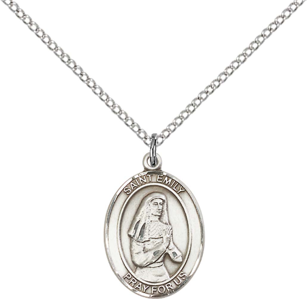 Sterling Silver St. Emily De Vialar Pendant with 18 inch Sterling Silver Light Curb Chain - Medium