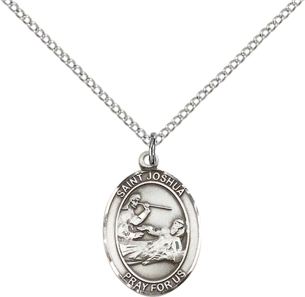 Sterling Silver St. Joshua Pendant with 18 inch Sterling Silver Light Curb Chain - Medium