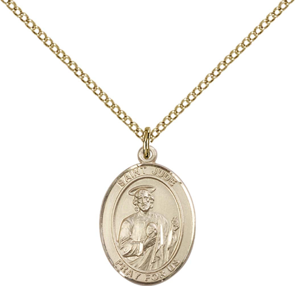 14kt Gold Filled St. Jude Thaddeus Pendant with 18 inch Gold Filled Light Curb Chain - Medium