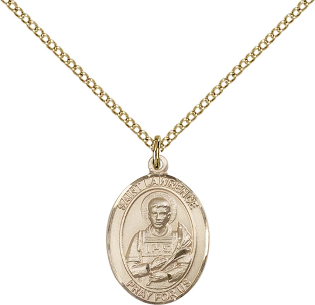 14kt Gold Filled St. Lawrence Pendant with 18 inch Gold Filled Light Curb Chain - Medium