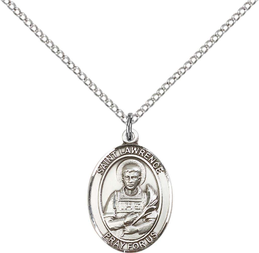 Sterling Silver St. Lawrence Pendant with 18 inch Sterling Silver Light Curb Chain - Medium
