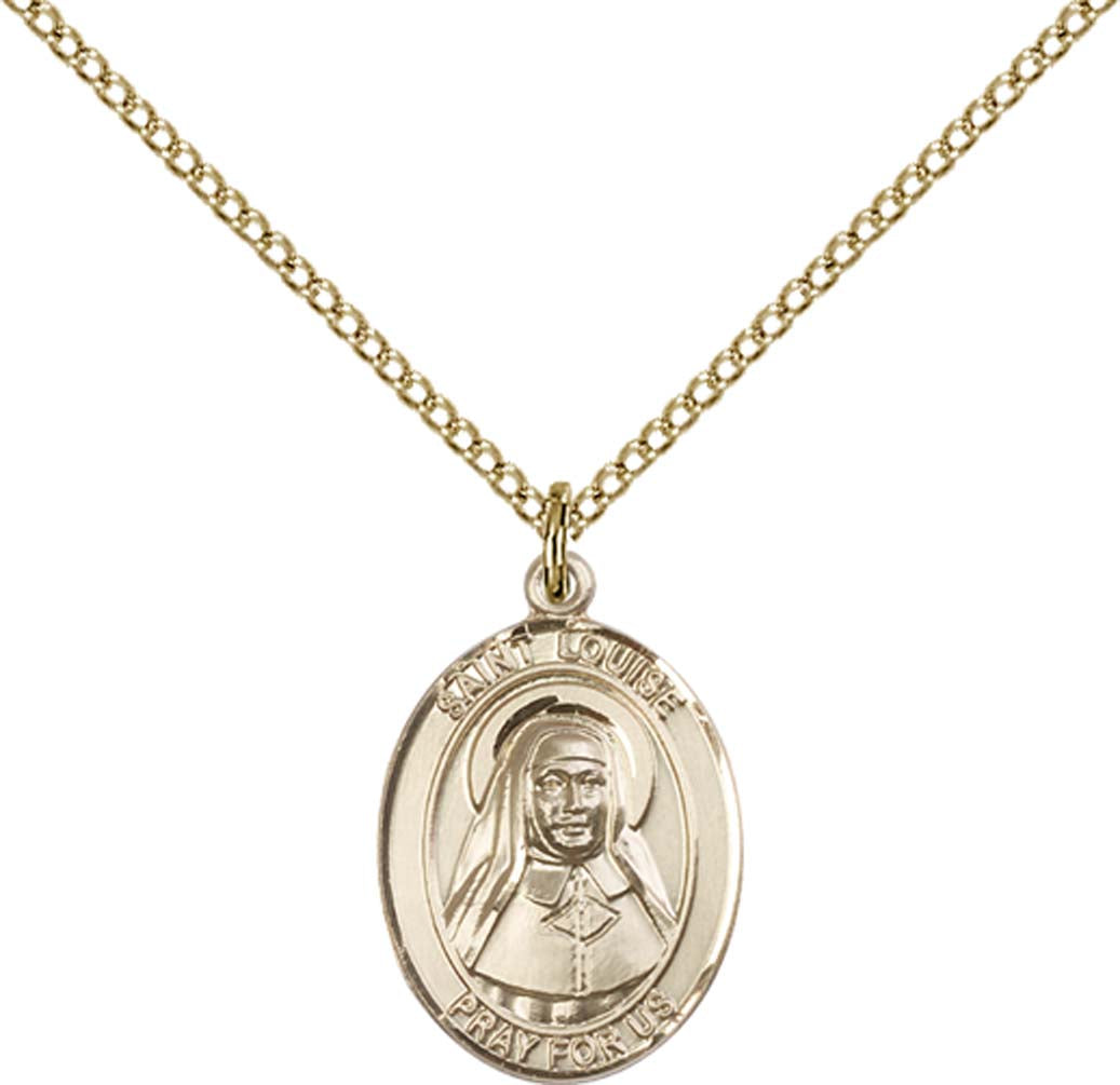 14kt Gold Filled St. Louise De Marillac Pendant with 18 inch Gold Filled Light Curb Chain - Medium