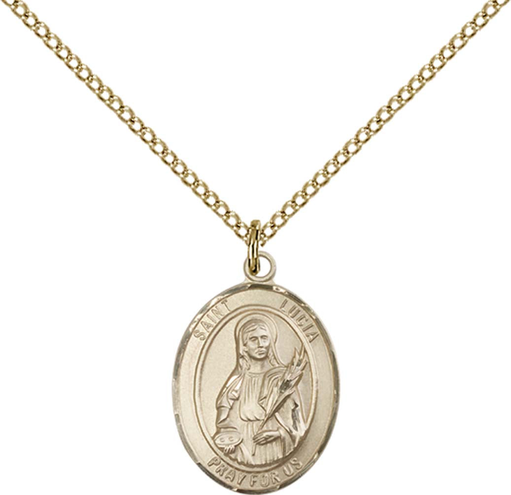 14kt Gold Filled St. Lucia of Syracuse Pendant with 18 inch Gold Filled Light Curb Chain - Medium