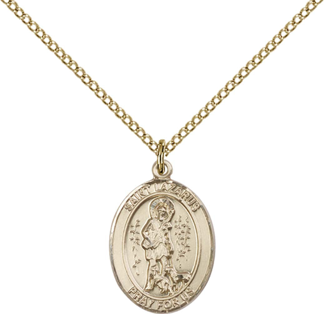 14kt Gold Filled St. Lazarus Pendant with 18 inch Gold Filled Light Curb Chain - Medium
