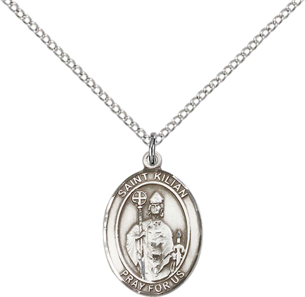Sterling Silver St. Kilian Pendant with 18 inch Sterling Silver Light Curb Chain - Medium