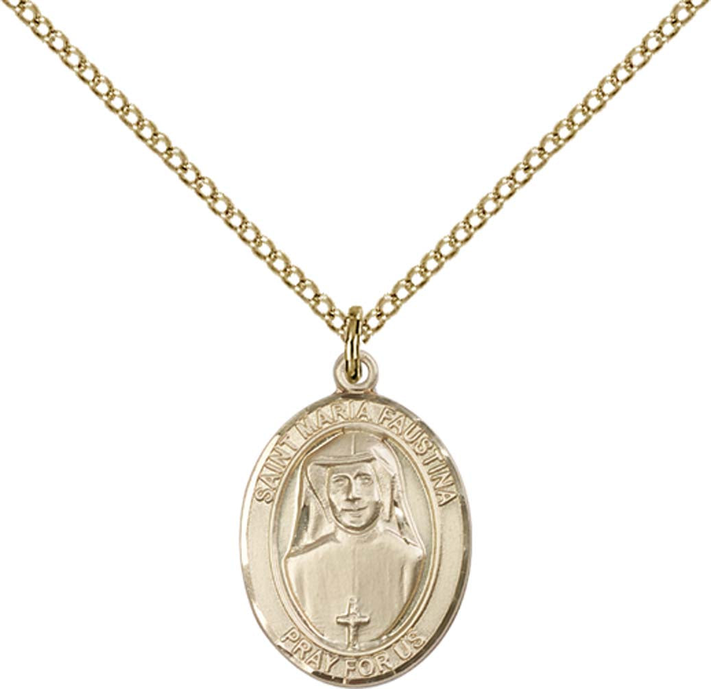14kt Gold Filled St. Maria Faustina Pendant with 18 inch Gold Filled Light Curb Chain - Medium