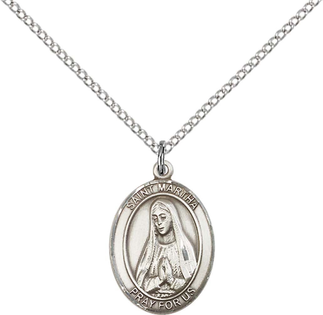 Sterling Silver St. Martha Pendant with 18 inch Sterling Silver Light Curb Chain - Medium