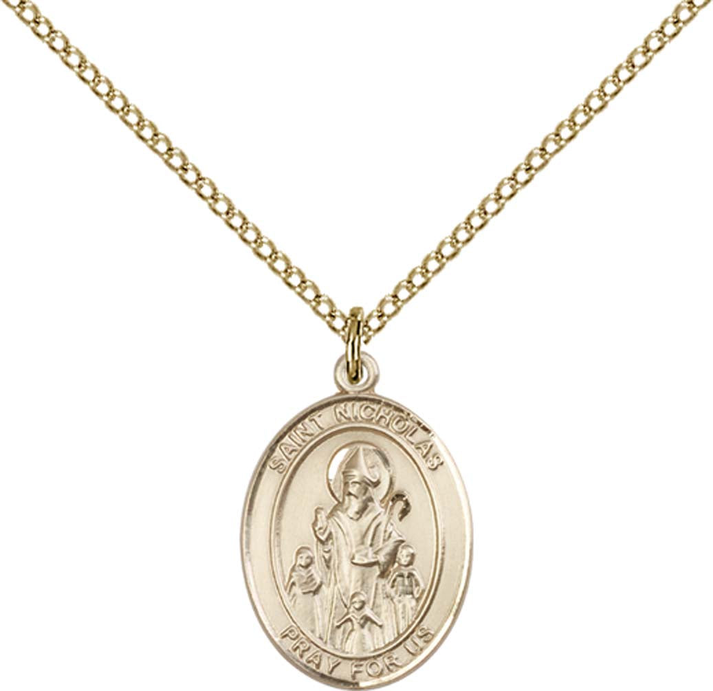 14kt Gold Filled St. Nicholas Pendant with 18 inch Gold Filled Light Curb Chain - Medium
