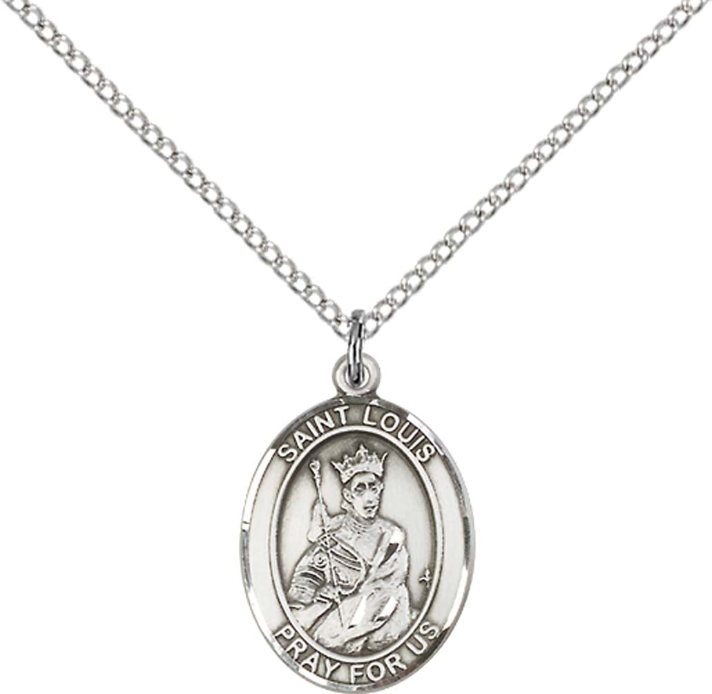 Sterling Silver St. Louis Pendant with 18 inch Sterling Silver Light Curb Chain - Medium