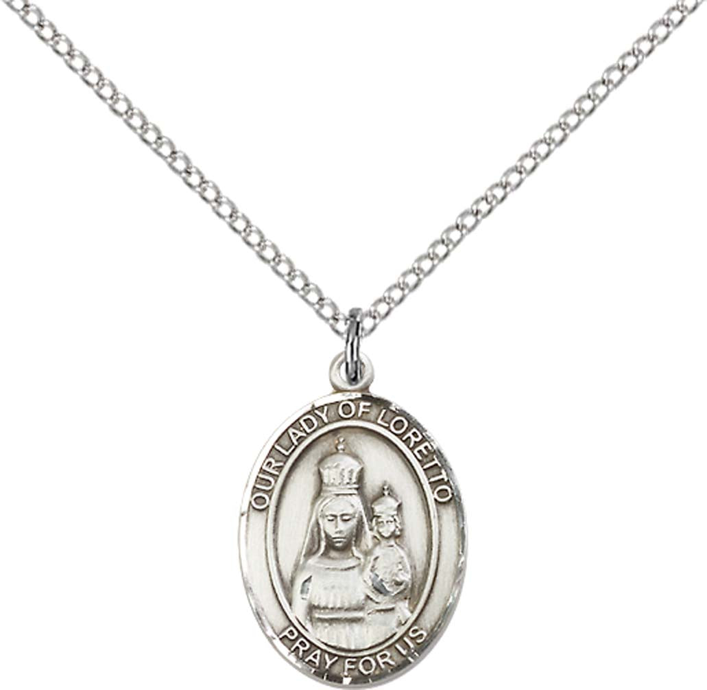 Sterling Silver O/L of Loretto Pendant with 18 inch Sterling Silver Light Curb Chain - Medium