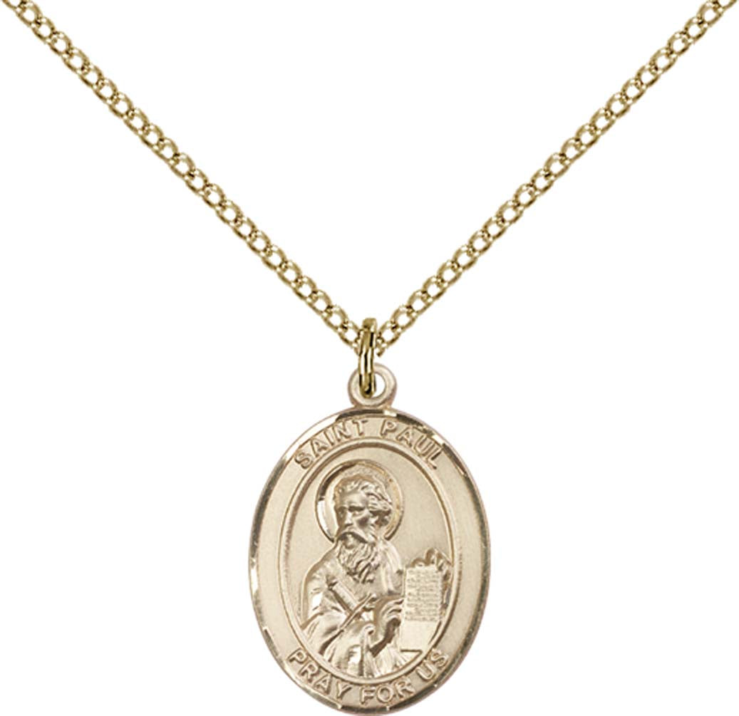 14kt Gold Filled St. Paul the Apostle Pendant with 18 inch Gold Filled Light Curb Chain - Medium