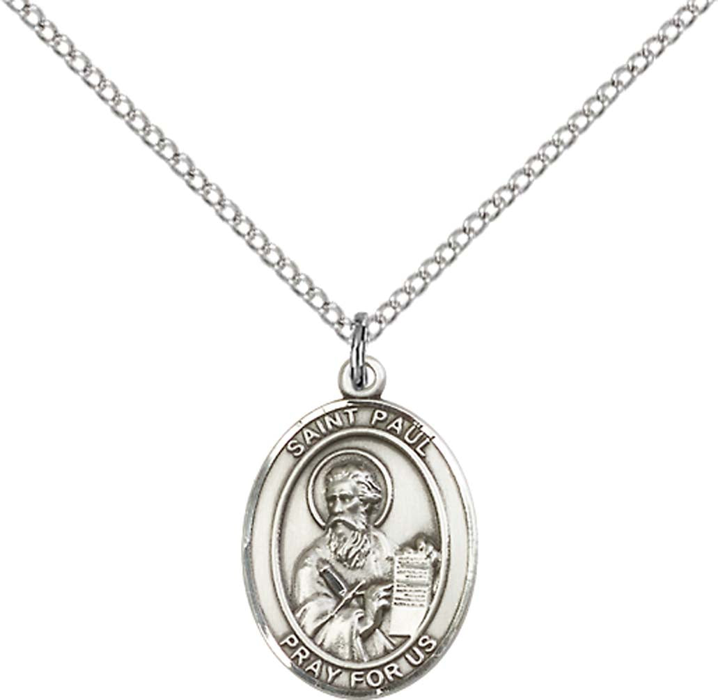 Sterling Silver St. Paul the Apostle Pendant with 18 inch Sterling Silver Light Curb Chain - Medium