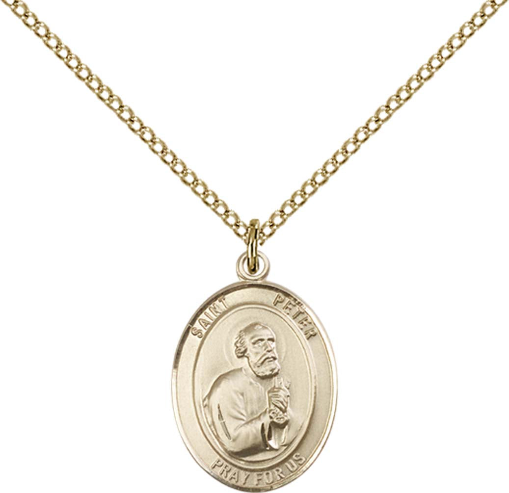 14kt Gold Filled St. Peter the Apostle Pendant with 18 inch Gold Filled Light Curb Chain - Medium