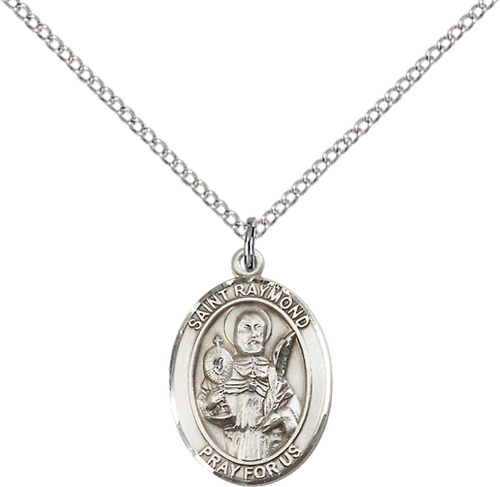 Sterling Silver St. Raymond Nonnatus Pendant with 18 inch Sterling Silver Light Curb Chain - Medium