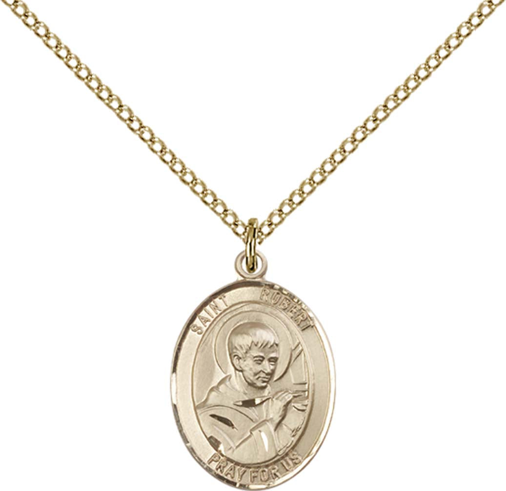 14kt Gold Filled St. Robert Bellarmine Pendant with 18 inch Gold Filled Light Curb Chain - Medium