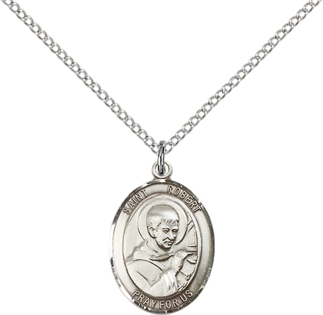 Sterling Silver St. Robert Bellarmine Pendant with 18 inch Sterling Silver Light Curb Chain - Medium