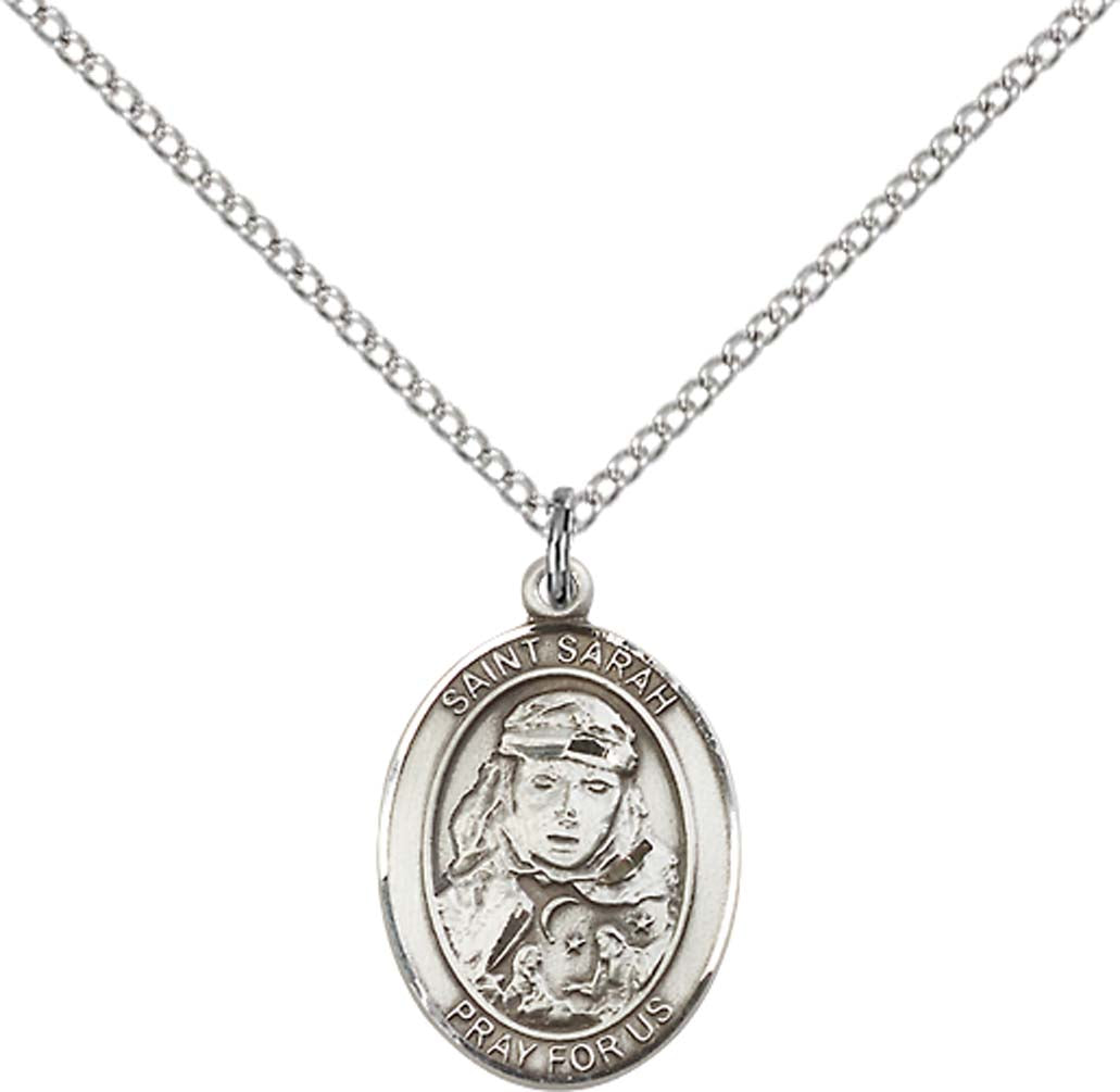 Sterling Silver St. Sarah Pendant with 18 inch Sterling Silver Light Curb Chain - Medium
