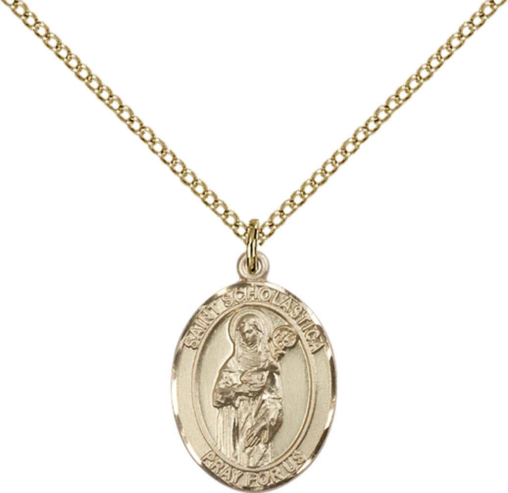 14kt Gold Filled St. Scholastica Pendant with 18 inch Gold Filled Light Curb Chain - Medium