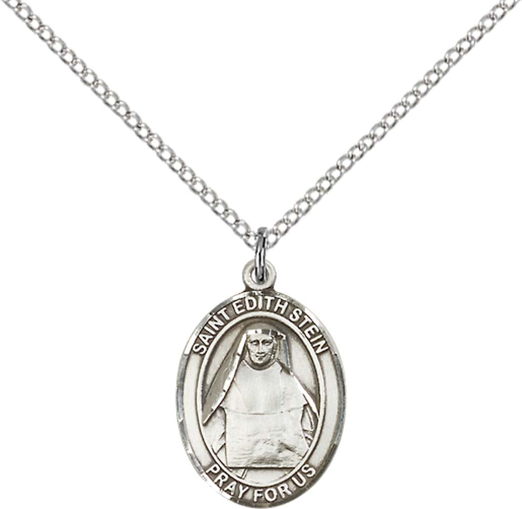Sterling Silver St. Edith Stein Pendant with 18 inch Sterling Silver Light Curb Chain - Medium