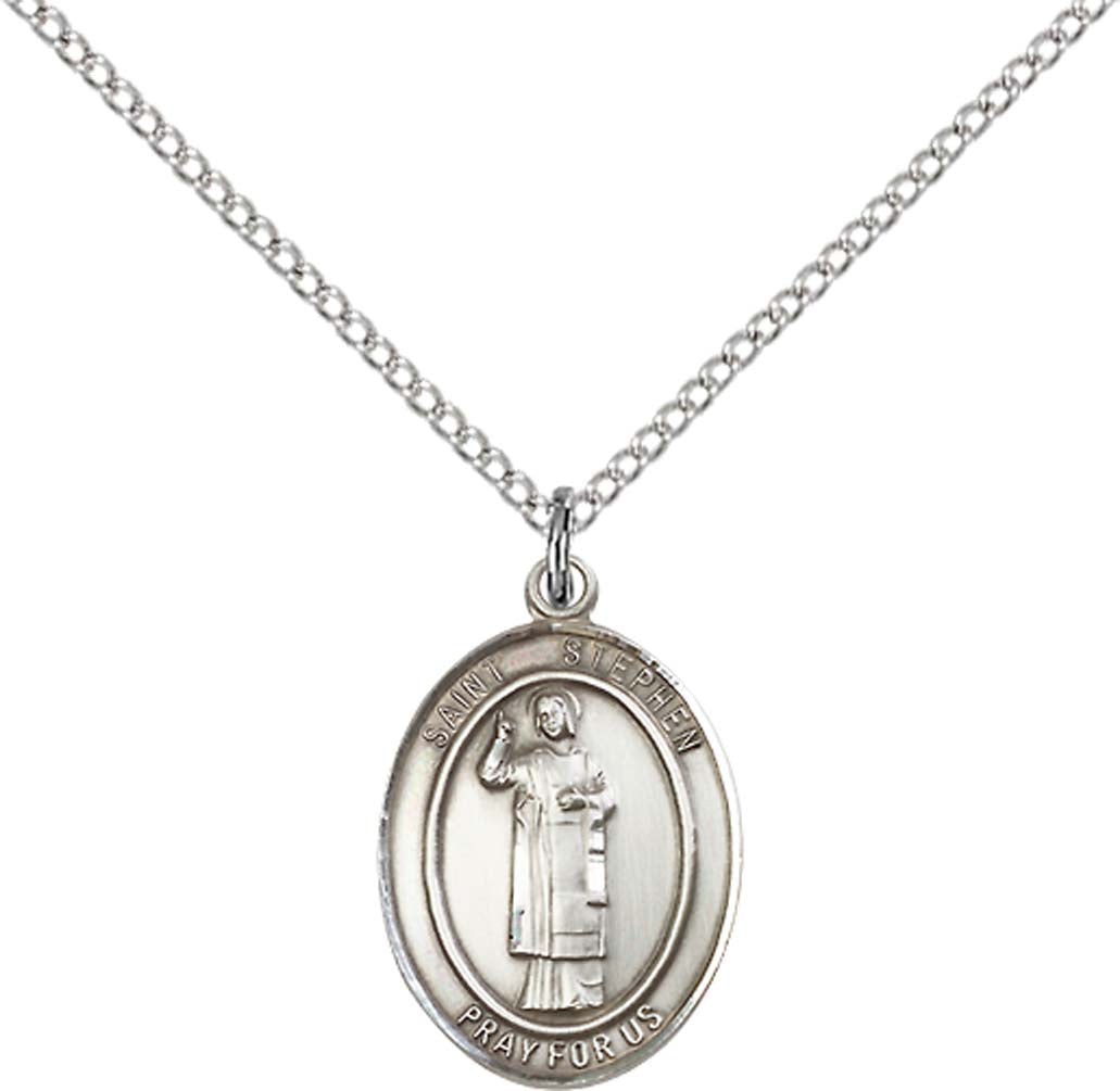 Sterling Silver St. Stephen the Martyr Pendant with 18 inch Sterling Silver Light Curb Chain