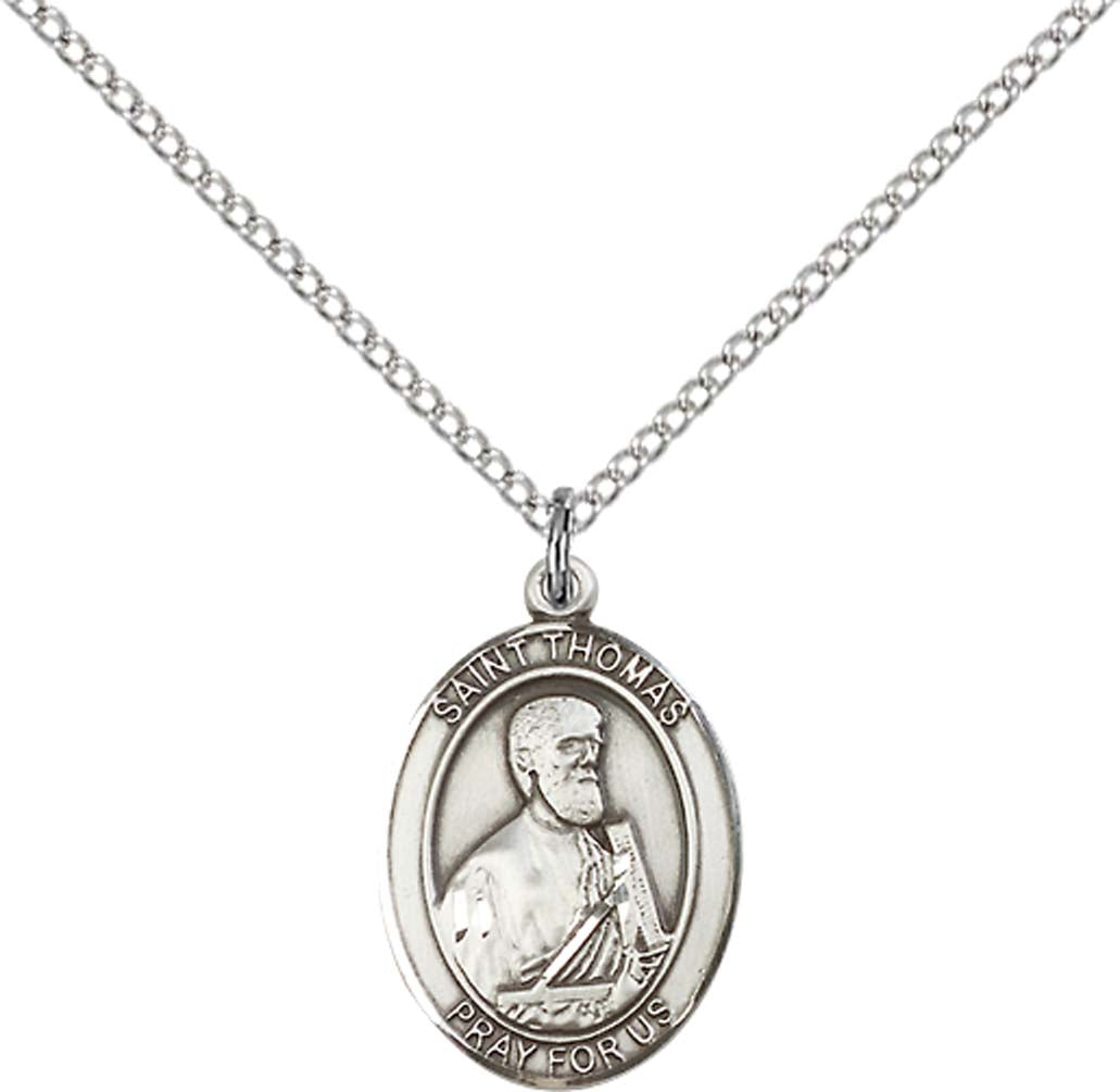 Sterling Silver St. Thomas the Apostle Pendant with 18 inch Sterling Silver Light Curb Chain - Medium