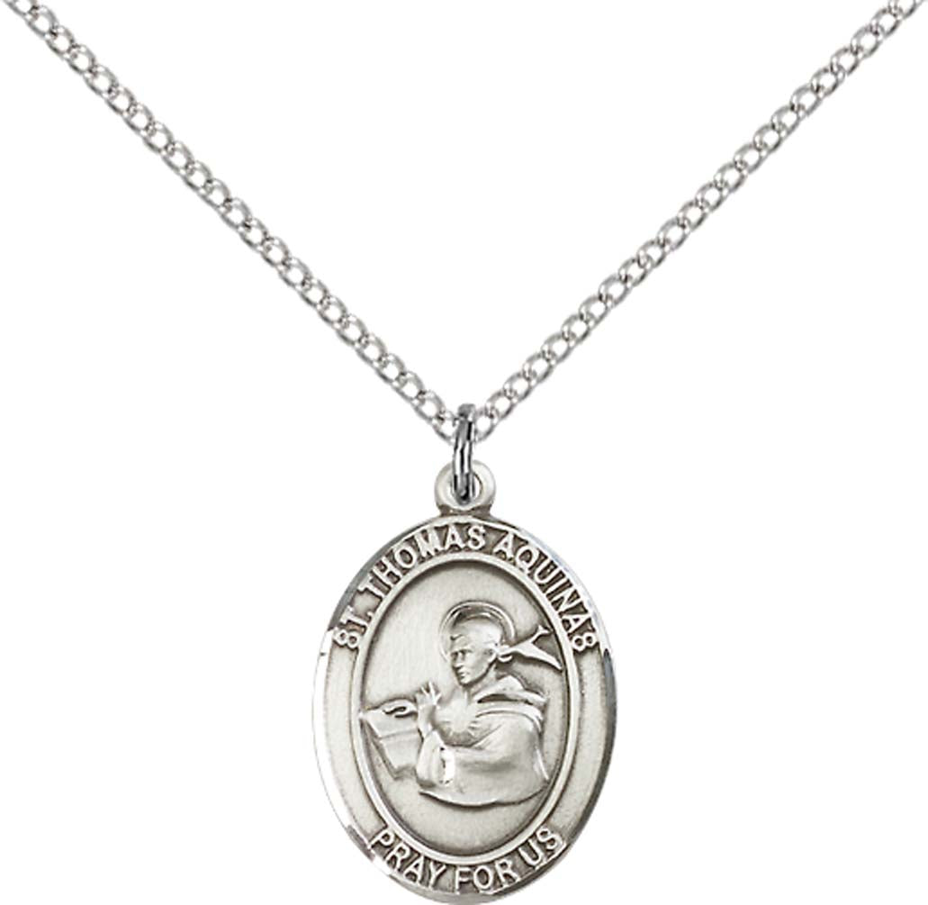 Sterling Silver St. Thomas Aquinas Pendant with 18 inch Sterling Silver Light Curb Chain - Medium