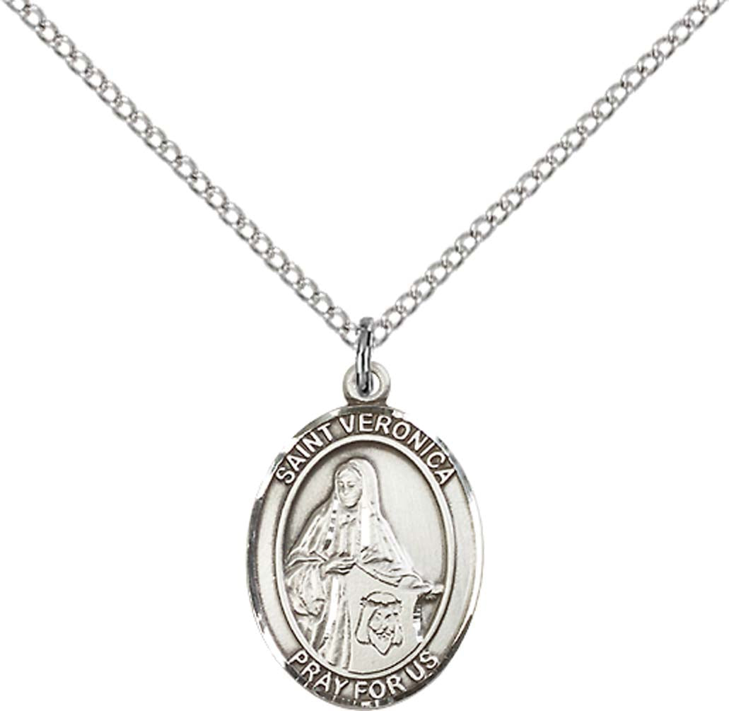 Sterling Silver St. Veronica Pendant with 18 inch Sterling Silver Light Curb Chain - Medium