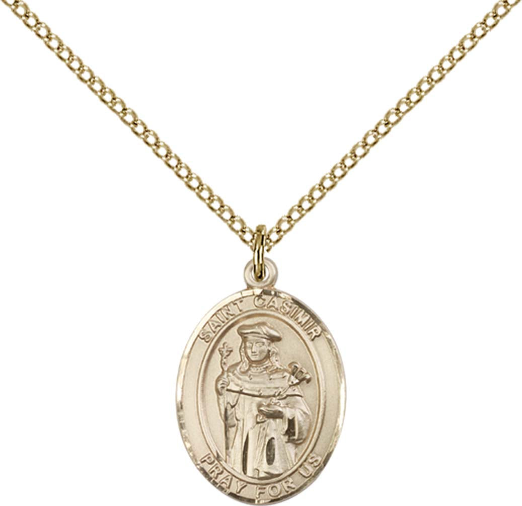14kt Gold Filled St. Casimir of Poland Pendant with 18 inch Gold Filled Light Curb Chain