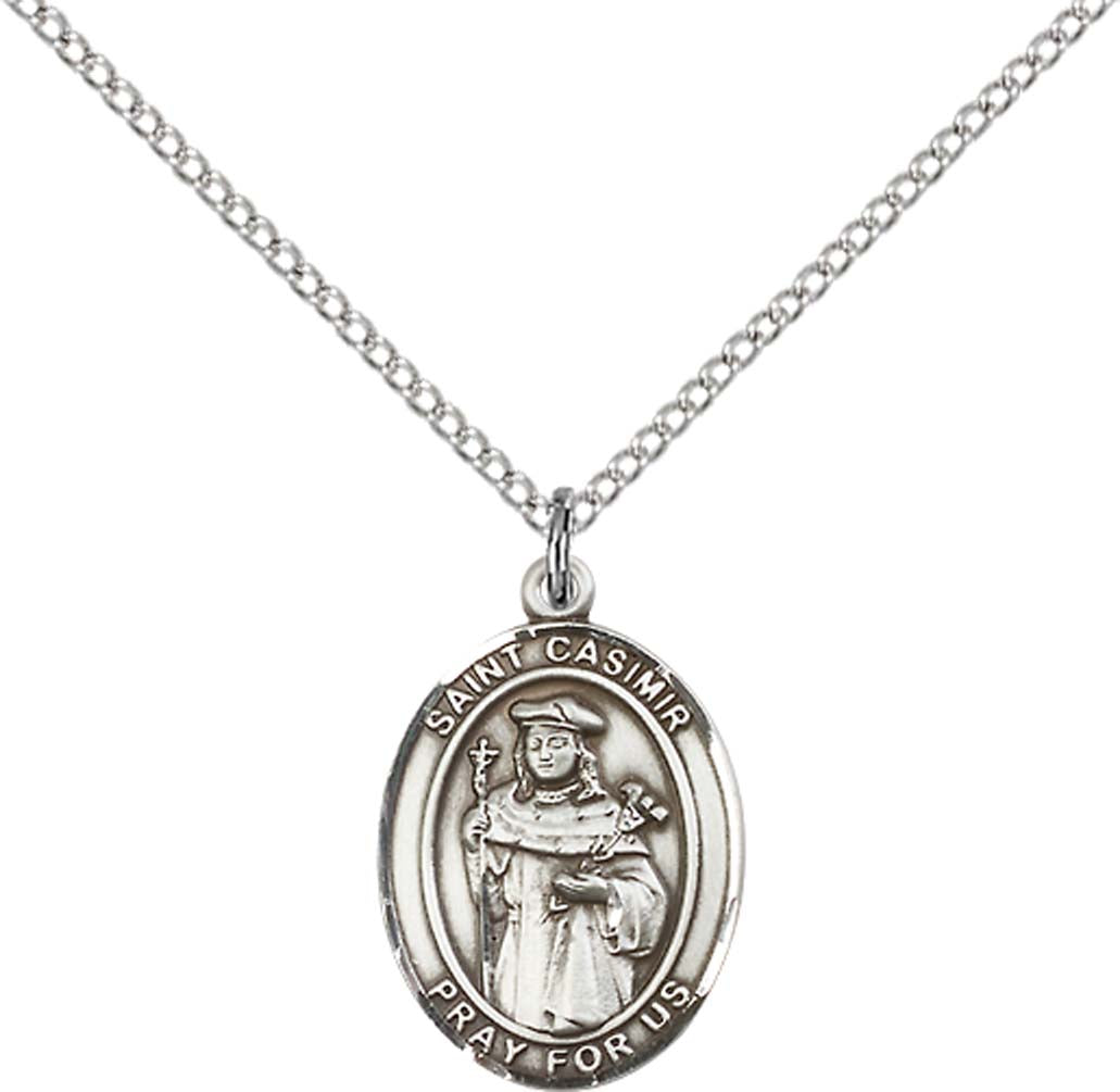 Sterling Silver St. Casimir of Poland Pendant with 18 inch Sterling Silver Light Curb Chain