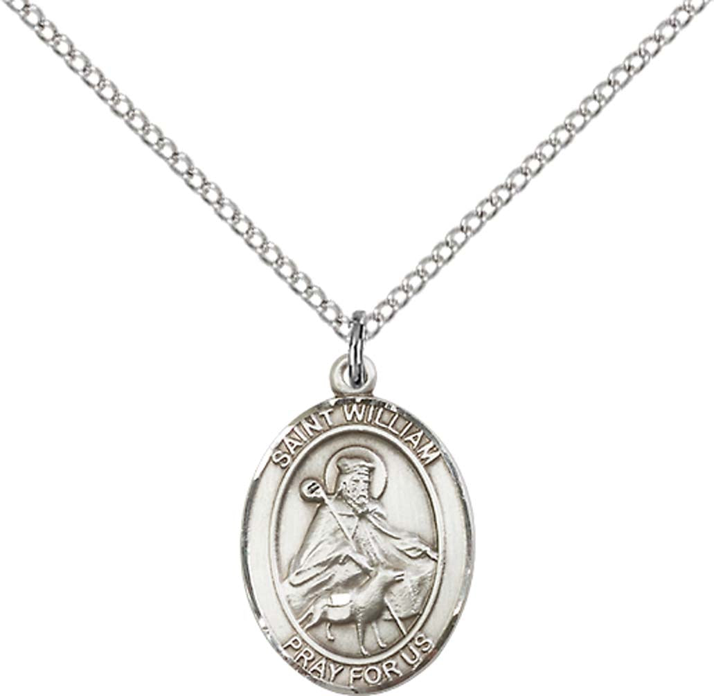 Sterling Silver St. William of Rochester Pendant with 18 inch Sterling Silver Light Curb Chain