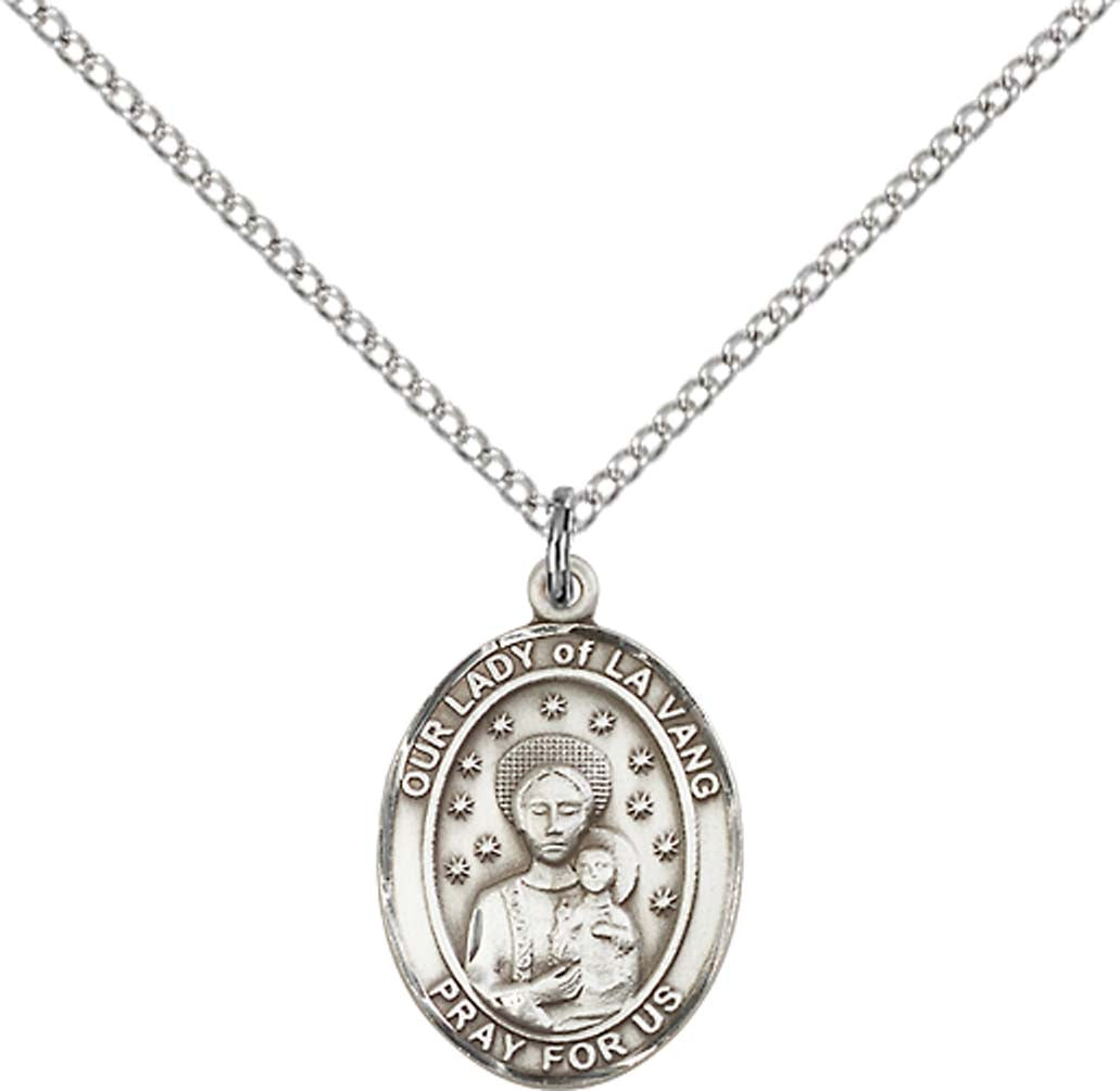 Sterling Silver O/L of La Vang Pendant with 18 inch Sterling Silver Light Curb Chain - Medium