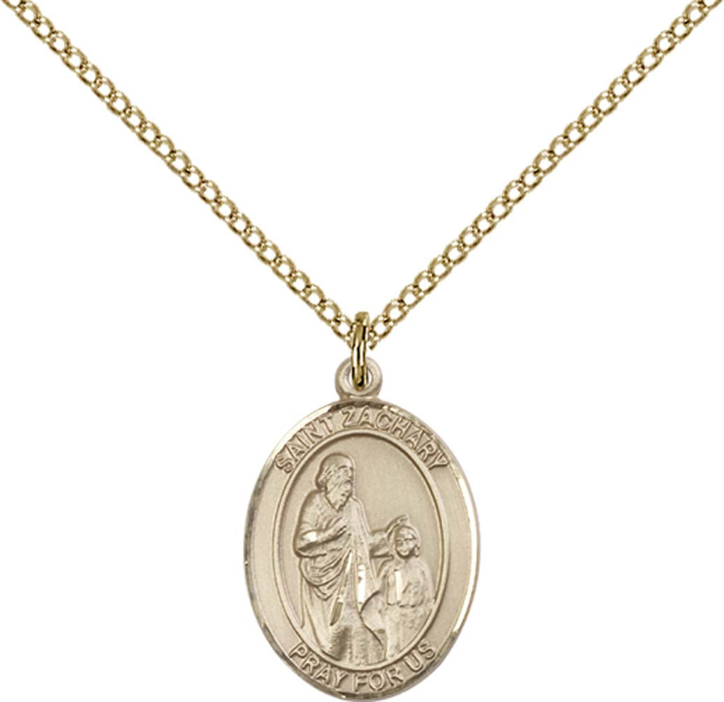 14kt Gold Filled St. Zachary Pendant with 18 inch Gold Filled Light Curb Chain - Medium