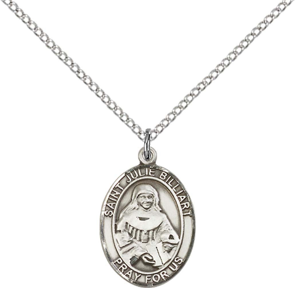 Sterling Silver St. Julie Billiart Pendant with 18 inch Sterling Silver Light Curb Chain